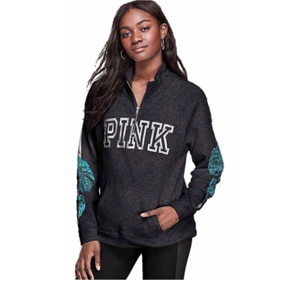 Victorias Secret Pink Bling Sequins Sweatshirt Pullover 1/4 Zip. Size XS. NWT
